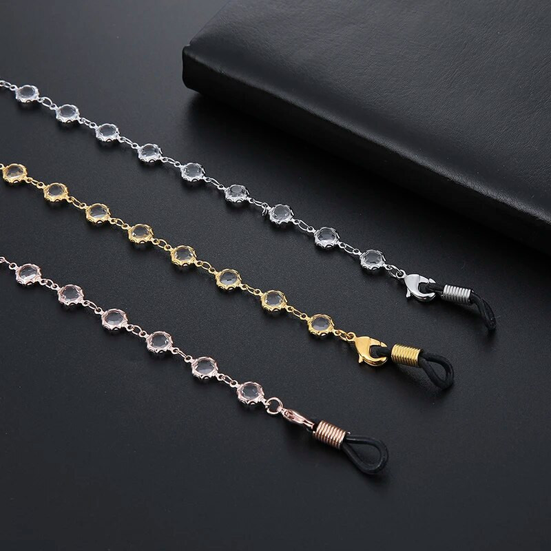 Teamer kristāla pērlīšu briļļu ķēde sievietēm kakla siksnu ķēdes zelta krāsas metāla virves brilles štropes brilles aksesuāri