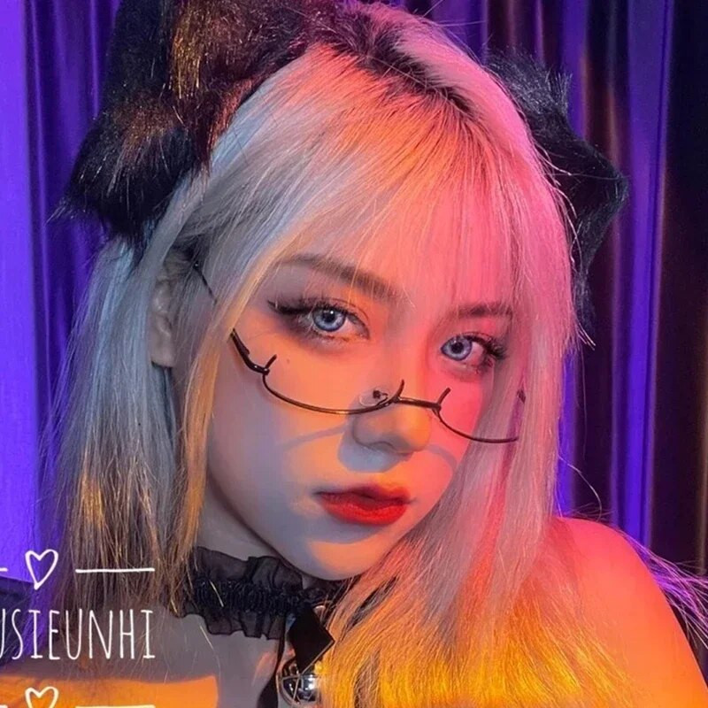 Modes Metāla briļļu rāmis pusrāmis bez objektīva Meitene šiks Harajuku Cosplay ballīšu dekorācijas aksesuāri fotogrāfijas atbalsts