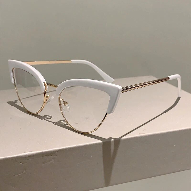 KAMMPT Vintage kassisilmaprillid, raam, uus stiilne poolmetalläärega naiste prillid Trendikas brändi disain Retseptita prillid
