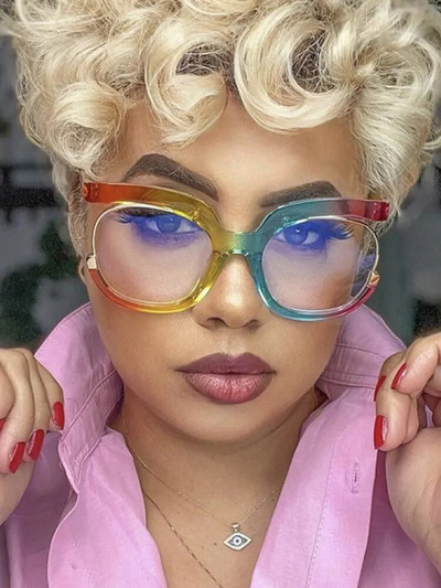 2023 Ins Rainbow Frame Fashion Retro Round Anti Blue Light Women Glasses Vintage Oversized Colorful Frame Clear Eyeglasses