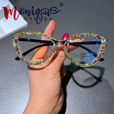 Rhinestone pretzilu gaismu bloķējošas kaķu acu brilles sievietēm Moderns retro optiskais briļļu ietvars sieviešu dizaineru datora brilles