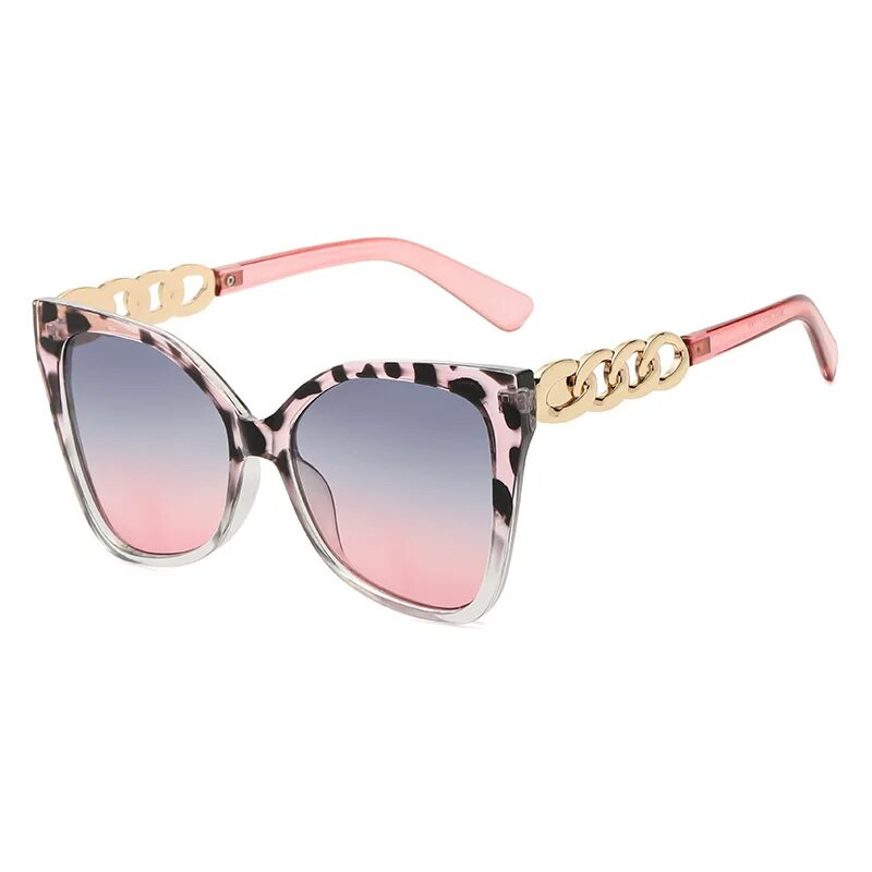 Liela rāmja kaķu acu modes ķēde sieviešu saulesbrilles Eleganta vienkārša stila kvadrātveida kateye sieviešu saulesbrilles