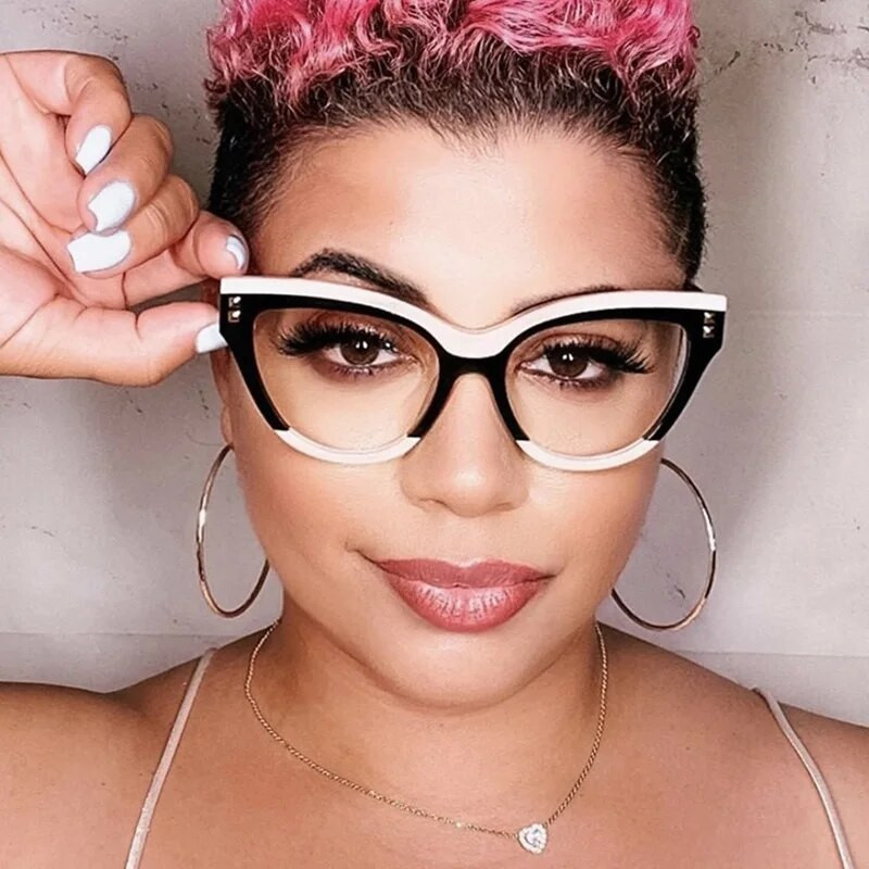 Brand Designer Cat Eye Patchwork Optilised prilliraamid Naistele Moodprillid Antiblue Light Arvutiprillid