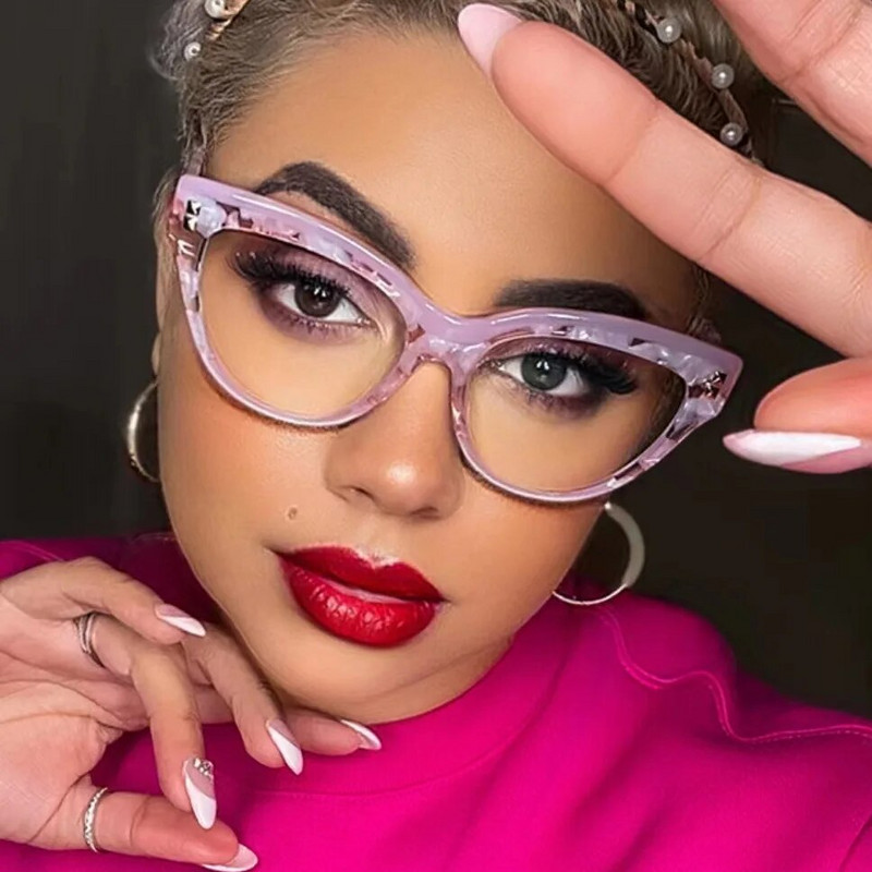 Brand Designer Cat Eye Patchwork Optilised prilliraamid Naistele Moodprillid Antiblue Light Arvutiprillid