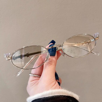 Овални нюанси със кристали Нови слънчеви очила Bling Рамки за очила Прозрачни лещи Малки кръгли Дамски Мъжки метални ретро очила с диамантена рамка