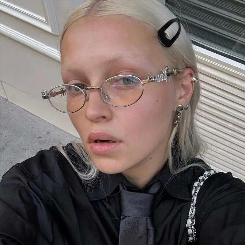 Ovālas krāsas Rhinestone Jaunas saulesbrilles Bling briļļu rāmji Caurspīdīgs lēca Mazs apaļš sieviešu vīriešu metāla retro dimanta ietvars brilles