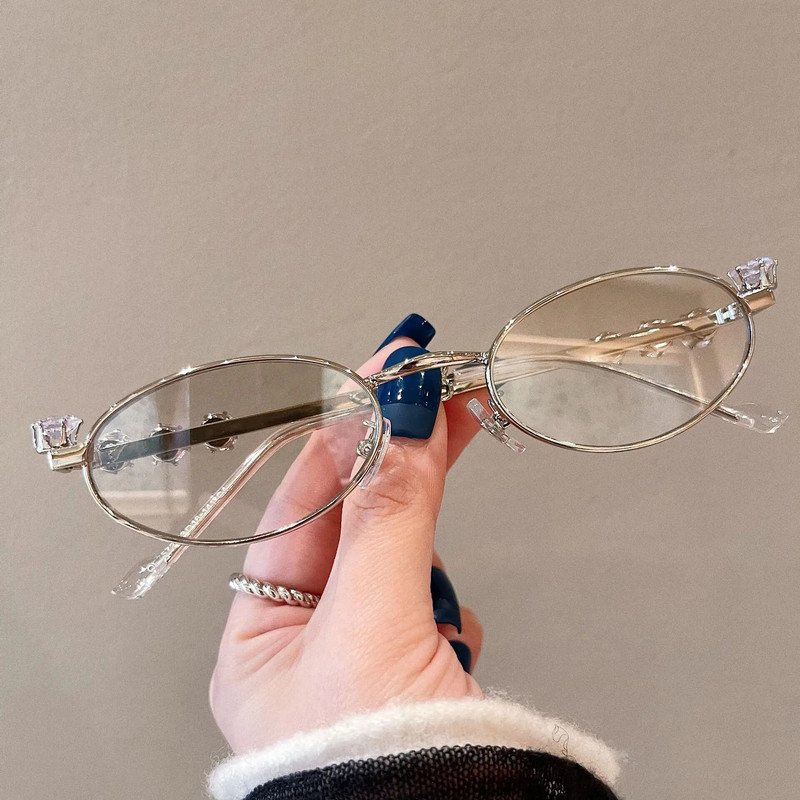Ovālas krāsas Rhinestone Jaunas saulesbrilles Bling briļļu rāmji Caurspīdīgs lēca Mazs apaļš sieviešu vīriešu metāla retro dimanta ietvars brilles