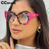 56790 Retro optički okvir za naočale u boji sa šavovima Ženske mačkaste oči velike veličine, ravno ogledalo Tr90 Modne antiplave računalne naočale