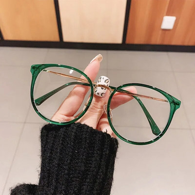 Cadru de ochelari rotunzi de modă pentru femei, vintage, retro, cu lentile transparente, ochelari pentru bărbați, cadru de ochelari de culoare verde leopard