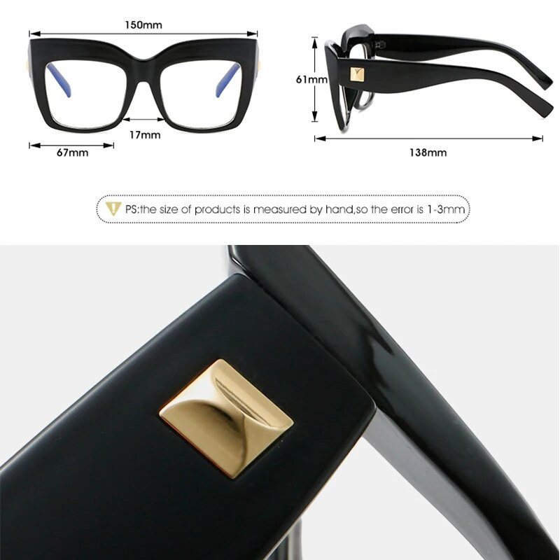 Briļļu ietvars Sieviešu Lielizmēra Kvadrātveida vintage ietvars Caurspīdīgs Briļļu ietvars Sieviešu Luksusa zīmola datoru brilles