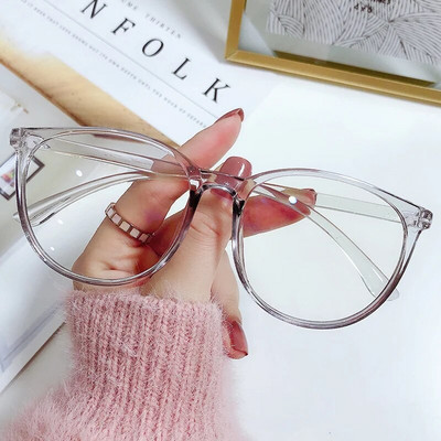 Ochelari rotunzi de modă pentru femeie Anti lumină albastră Ochelari de ochelari vintage transparenți pentru computer cu lentile clare Retro ochelari mari Ramă pentru femei