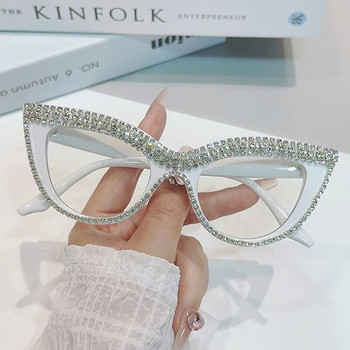 Винтидж дизайнерска луксозна марка Диамантена рамка за очила с котешко око Тенденции в дамската мода Кристални секси рамки за очила за четене с късогледство