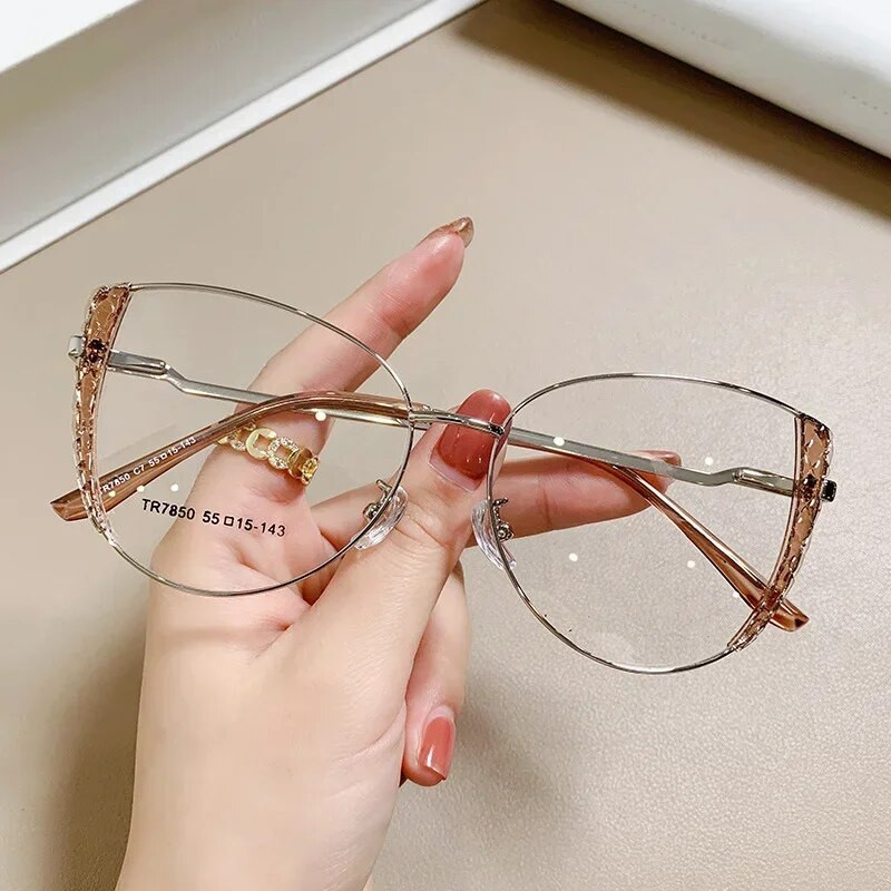 Retro sieviešu lasīšanas pretzilas gaismas brilles TR metāla datoru aizsargbrilles rāmis Gradients Zīmols dizains aizsargbrilles Gafas