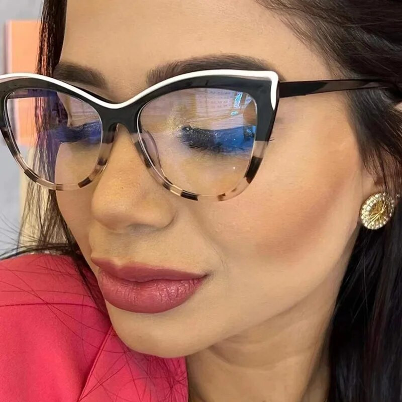 Animal Print Moteriški akinių rėmeliai Cat Eye Žaidimų akiniai Mėlyna šviesa Blokuojantys nuo Radiacijos Apsauginiai Akiniai Dideli nauji
