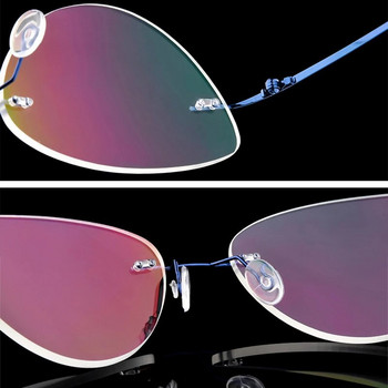 Женска рамка за очила от титаниева сплав без рамки, дамски ултралеки рамки за очила с котешко око, оптична за пресбиопия и късогледство с рецепта