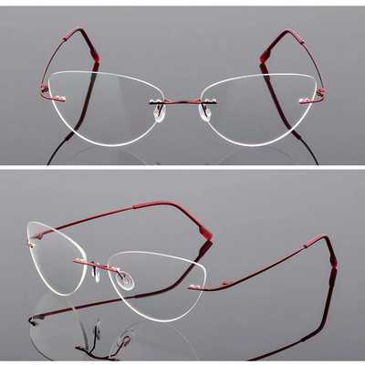 Sieviešu briļļu ietvars no titāna sakausējuma bez malām, sieviešu īpaši vieglie kaķu acu briļļu ietvari, recepšu presbiopija, optiskā tuvredzība