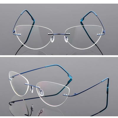 Sieviešu briļļu ietvars no titāna sakausējuma bez malām, sieviešu īpaši vieglie kaķu acu briļļu ietvari, recepšu presbiopija, optiskā tuvredzība