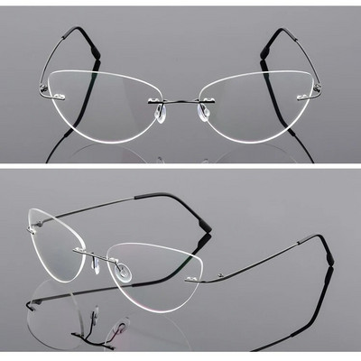 Sieviešu briļļu ietvars no titāna sakausējuma bez malām, sieviešu īpaši vieglie kaķu acu briļļu ietvari, recepšu presbiopija, optiskā tuvredzība