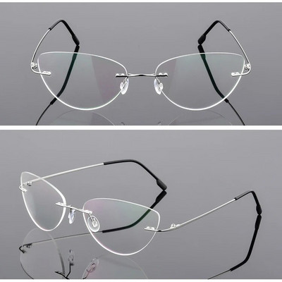 Sieviešu briļļu ietvars no titāna sakausējuma bez malām, sieviešu īpaši vieglie kaķu acu briļļu ietvari, recepšu presbiopija, optiskā tuvredzība