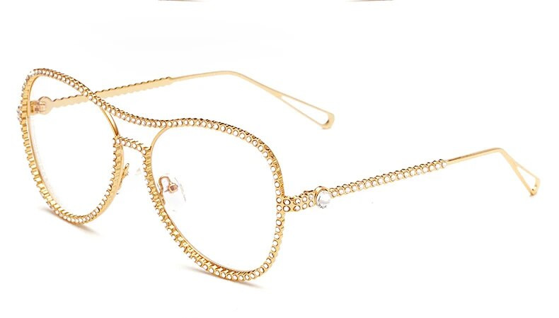 Vintage naočale Luksuzni okviri Dizajnerske marke Ženske dijamantne metalne optike Klasične naočale s bisernim okvirima Prozirne prozirne leće