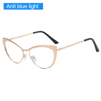 Modni metalni okvir za naočale protiv plave svjetlosti 2023 Personality Cat Eye Flat Mirror Ženske plave naočale s trendom blokiranja