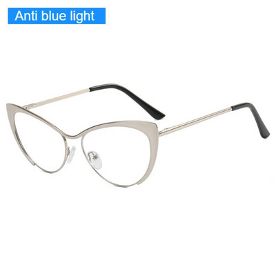 Modni metalni okvir za naočale protiv plave svjetlosti 2023 Personality Cat Eye Flat Mirror Ženske plave naočale s trendom blokiranja