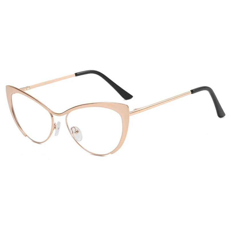 Ochelari de ochelari pentru ochelari cu lumină anti-albăstruie, metal de modă, cadru 2023, ochi de pisică cu personalitate, oglindă plată, ochelari de vedere pentru femei, albastru, tendințe de blocare