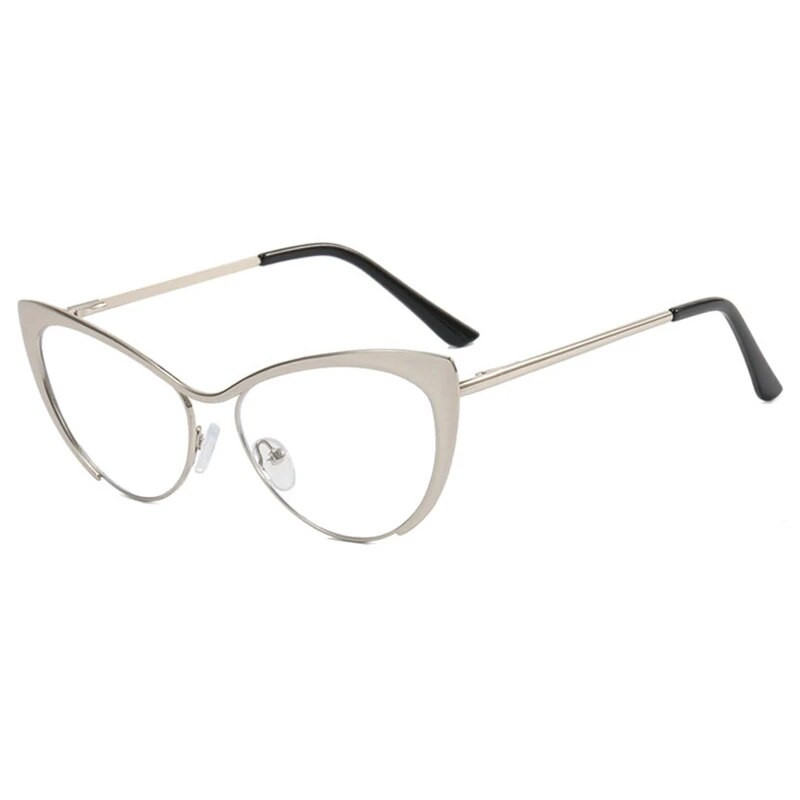 Ochelari de ochelari pentru ochelari cu lumină anti-albăstruie, metal de modă, cadru 2023, ochi de pisică cu personalitate, oglindă plată, ochelari de vedere pentru femei, albastru, tendințe de blocare