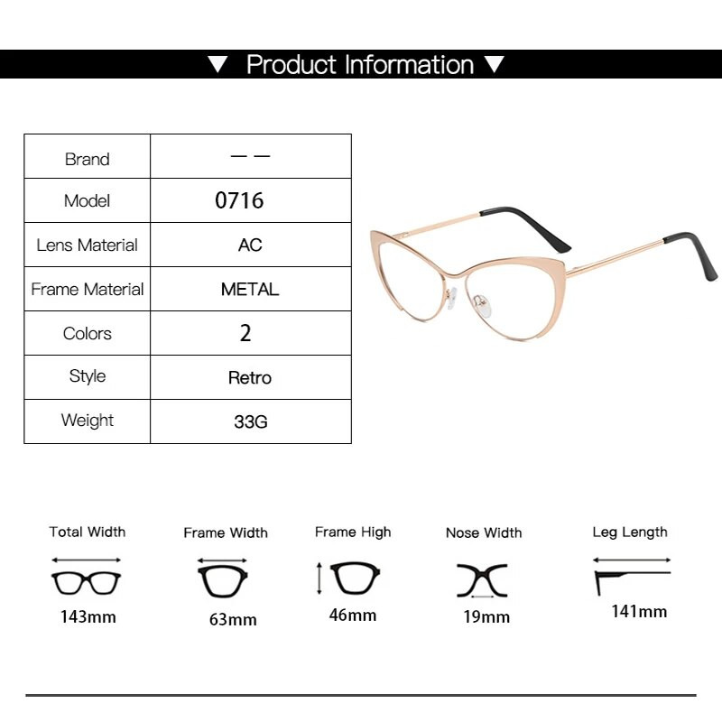 Ochelari de ochelari pentru ochelari cu lumină anti-albăstruie, metal de modă, cadru 2023, ochi de pisică cu personalitate, oglindă plată, ochelari de vedere pentru femei, albastru, tendințe de blocare