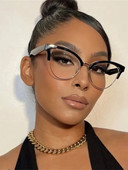 2023 Fashion Cat Eye Tavalised prillid naistele Arvutiraamiga prillid peokrillid Metallist poolraamiga prillid Läbipaistvad prillid