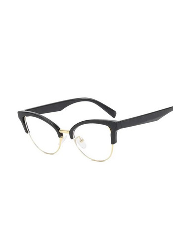 2023 Модни обикновени очила с котешко око за жени Очила с компютърни рамки за парти очила Прозрачни очила с метална половин рамка