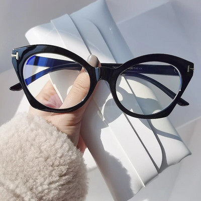 Котешко око Квадратни очила против синя светлина Модни прозрачни очила Черни рамки Мъже Жени Ретро оптични очила Компютър