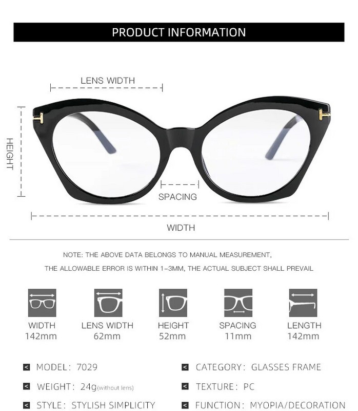 Kaķa acs Kvadrāts Pretzils Gaiši Brilles Mode Caurspīdīgas Brilles Melni Rāmji Vīrieši Sievietēm Retro optiskais Briļļu dators