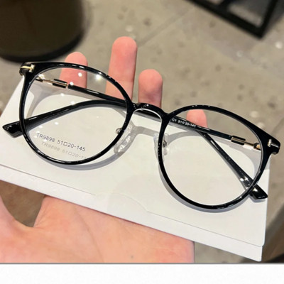 Korejiešu apaļas brūnas brilles briļļu ietvari sievietēm Bez pakāpes recepšu tuvredzība briļļu ietvari sievietēm Caurspīdīga optika