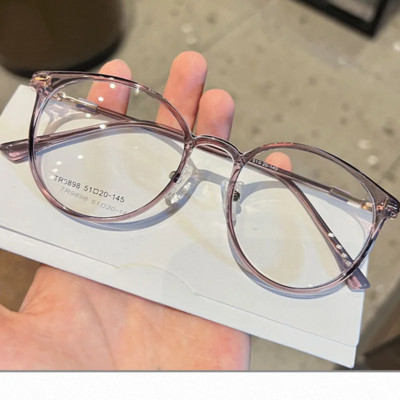 Korejiešu apaļas brūnas brilles briļļu ietvari sievietēm Bez pakāpes recepšu tuvredzība briļļu ietvari sievietēm Caurspīdīga optika