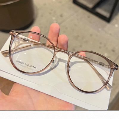 Korejiešu apaļas brūnas brilles briļļu ietvari sievietēm Bez pakāpes recepšu tuvredzība briļļu ietvari sievietēm Caurspīdīga optika