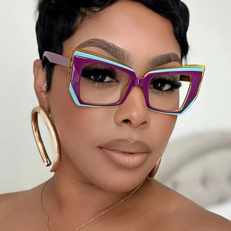 Tr90 Trendikas lilla kassisilm Sinise valguse vastane prillid naistele arvutioptika prillide raam Ebaregulaarne moodne klaas brändi disainer