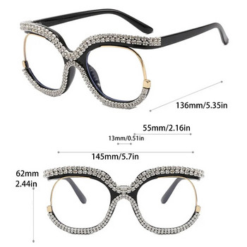 Винтидж модни извънгабаритни рамки за оптични очила с диамант сова за жени за жени Модерни очила Луксозна марка Дизайнерски ретро очила