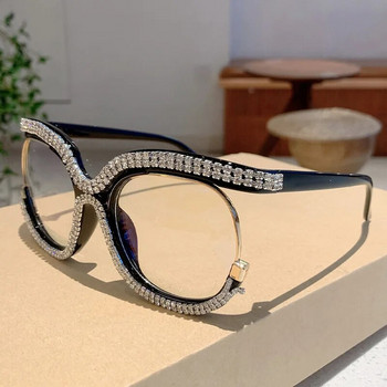Винтидж модни извънгабаритни рамки за оптични очила с диамант сова за жени за жени Модерни очила Луксозна марка Дизайнерски ретро очила