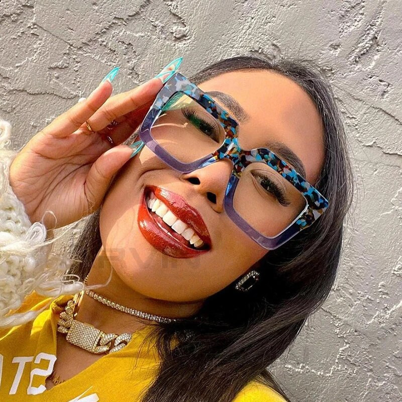 Unikāli purpursarkani zaļi brilles ietvars sievietēm Jauna mode lielizmēra kvadrātveida datora brilles žalūzijas Retro sieviešu brilles ar caurspīdīgu lēcu