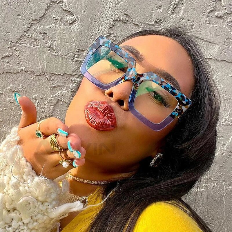 Unikāli purpursarkani zaļi brilles ietvars sievietēm Jauna mode lielizmēra kvadrātveida datora brilles žalūzijas Retro sieviešu brilles ar caurspīdīgu lēcu