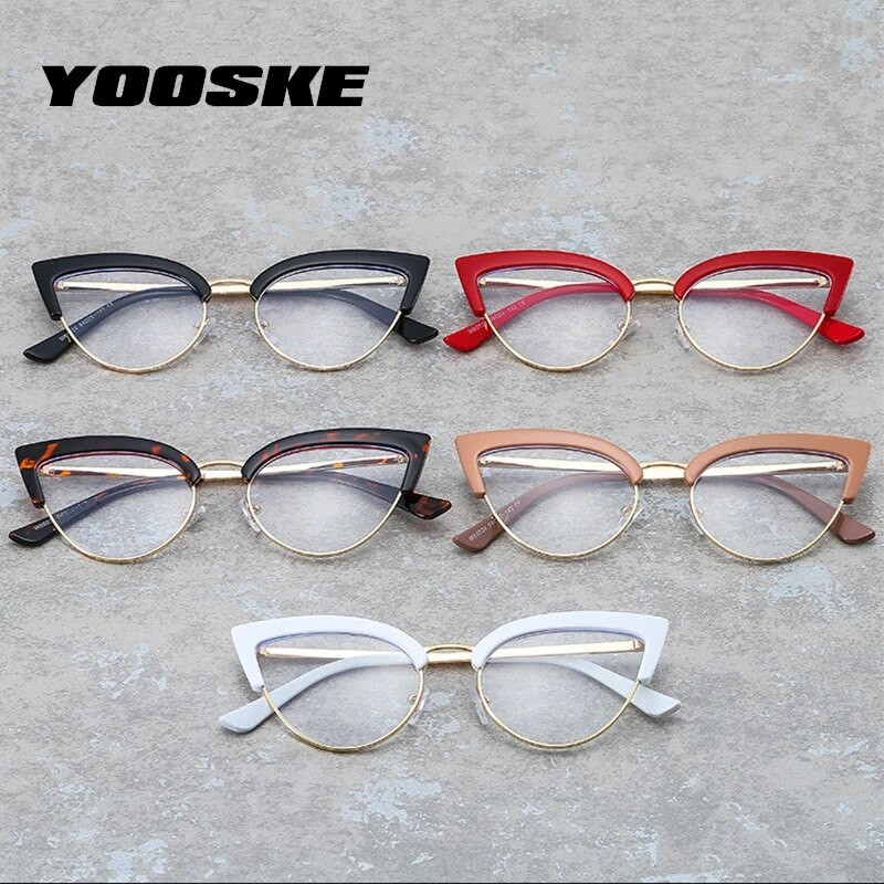 YOOSKE seksīgas sarkanas kaķu acu briļļu ietvari sievietēm zilas gaismas bloķējošas optiskās brilles sievietēm Modernas datora brilles