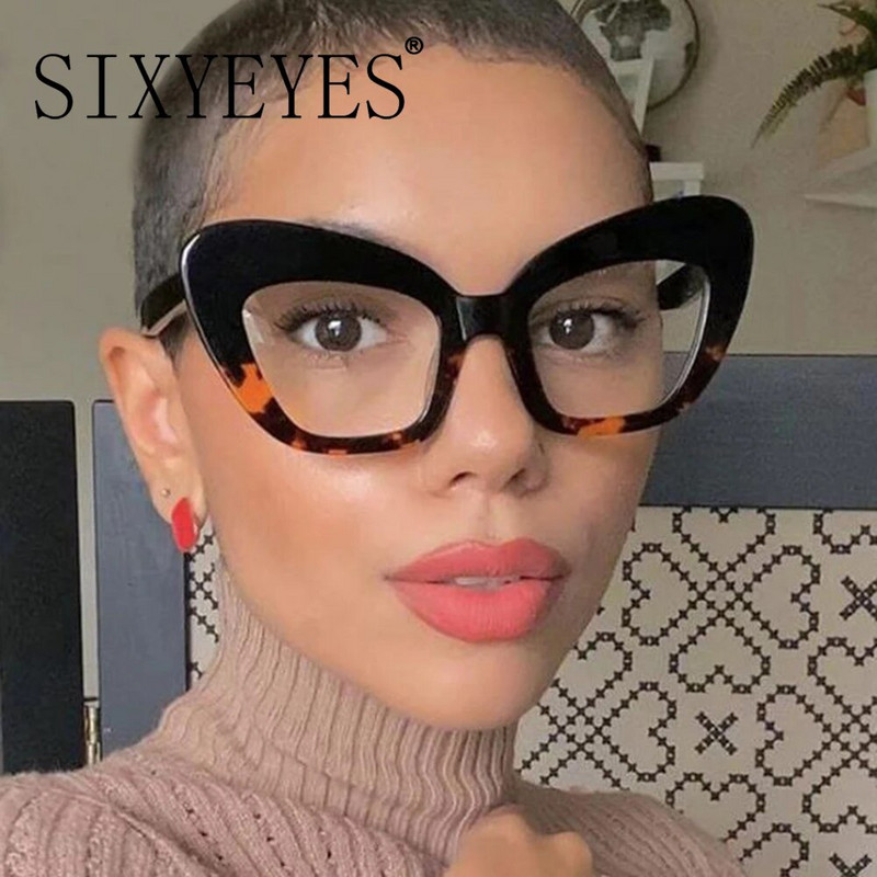 Cat Eye Anti Blue Light Briļļu ietvars Sieviešu Lielizmēra Vintage Caurspīdīgs Lens Leopard Briļļu ietvars Datoram Recepšu Brilles