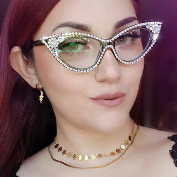 Котешко око Блестяща рамка за очила Модни ретро дамски диамантени кристали Vintage Designer за танцово парти Очила Секси дами
