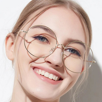 Извънгабаритни прозрачни кръгли очила Сребърна метална рамка Винтидж големи кръгли очила Маркови дизайнерски огромни големи маниакови очила Дамски