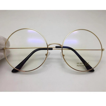 Големи кръгли очила Прозрачни рамки за дамски очила Метални прозрачни лещи нули Оптични рамки Късогледство Nerd Модна рамка за очила