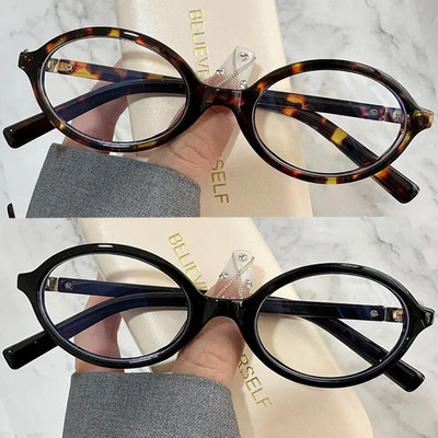 Дамски овални ретро очила Y2K Леопардови очила с малки рамки Нова мода Опростени реколта женски очила за момичета Декоративни очила