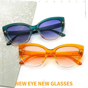 Винтидж слънчеви очила Cateye Дамски ретро големи слънчеви очила с котешко око Маркови дизайнерски очила с прозрачни лещи Женски Oculos De Sol