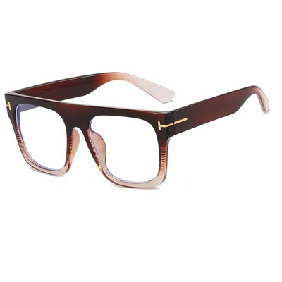 Vintage lielizmēra kvadrātveida anti-zilas gaišas brilles sievietēm melnas leopards datora brilles sievietēm ar burtu metāla T briļļu rāmis