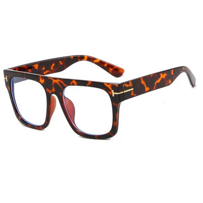 Vintage lielizmēra kvadrātveida anti-zilas gaišas brilles sievietēm melnas leopards datora brilles sievietēm ar burtu metāla T briļļu rāmis